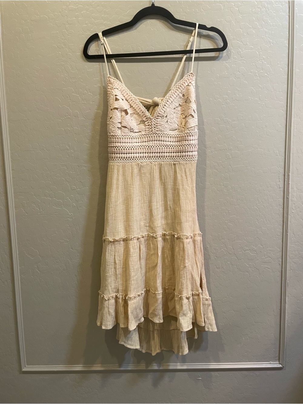Love Tree Cream One-Shoulder Crochet-Tiered Sundress boho